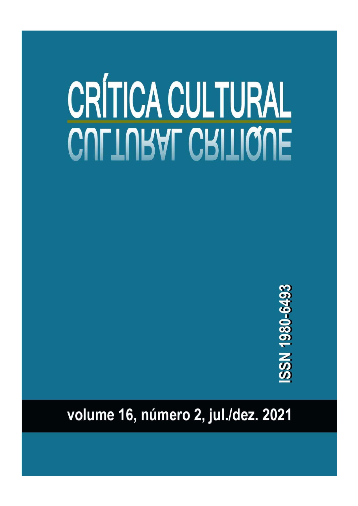 Capa da revista Crítica Cultural, volume 16, número 2, jul./dez. 2021